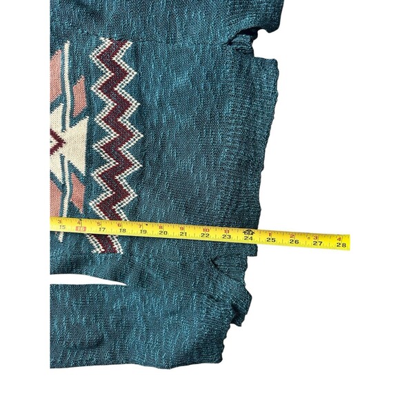 Pink Rose Women’s Lightweight Sweater Size Small - Teal Patterned Knit - Picture 3 of 5